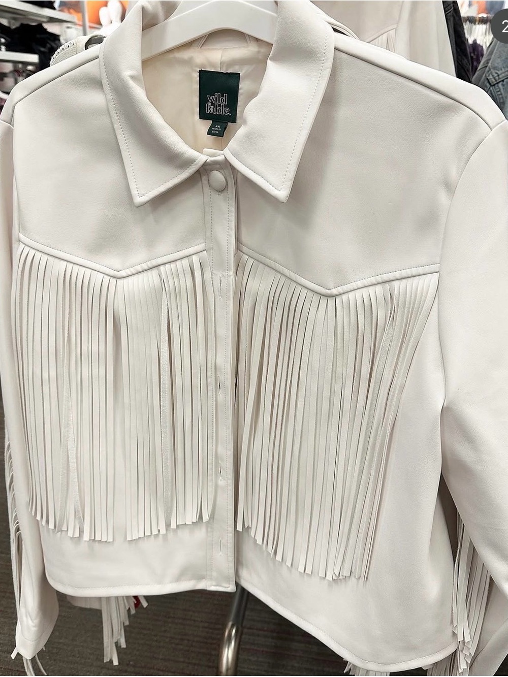 wild fable White Fringe Faux Leather Jacket